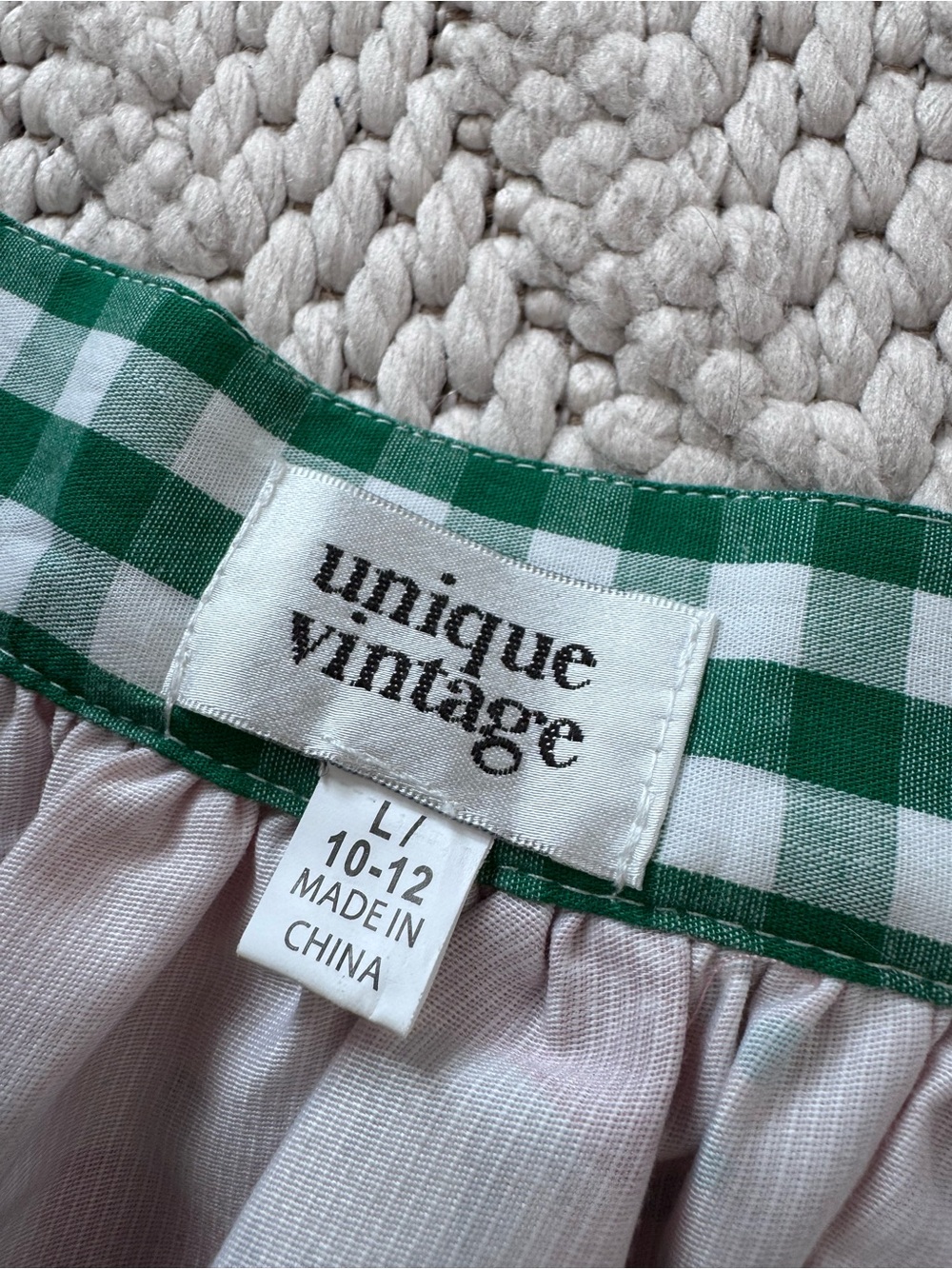 Pink Floral Gathered Skirt with Green Check Waistband - Picture 4 of 9